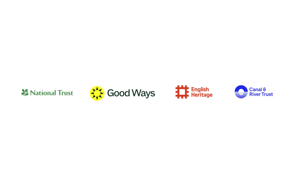 White slide showing comparison logos in a row: National Trust, Good Ways, English Heritage, and Canal & River Trust.