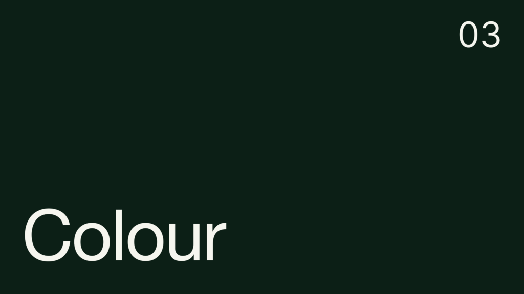 Cover slide for the Good Ways colour section, with the word “Colour” in large white text on a dark green background.