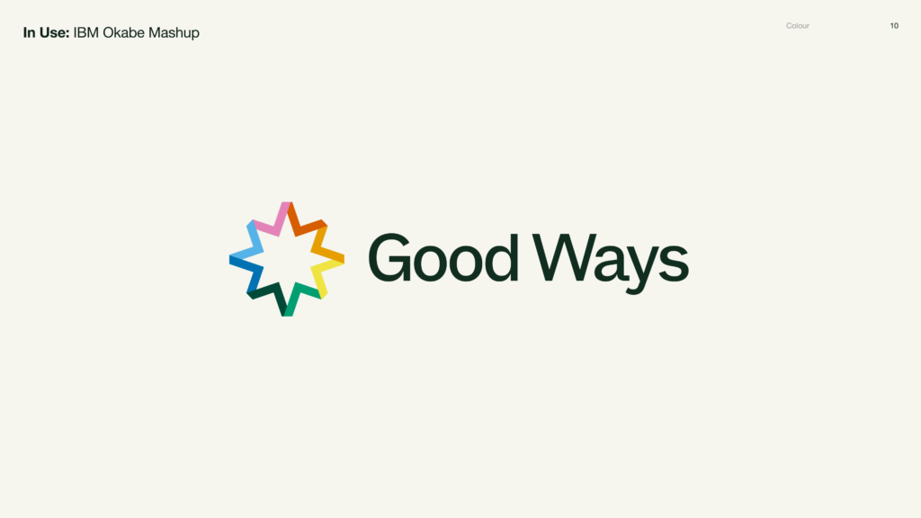 Good Ways logo shown using the IBM Okabe Mashup colour palette, with a multicolour star symbol and dark green wordmark.
