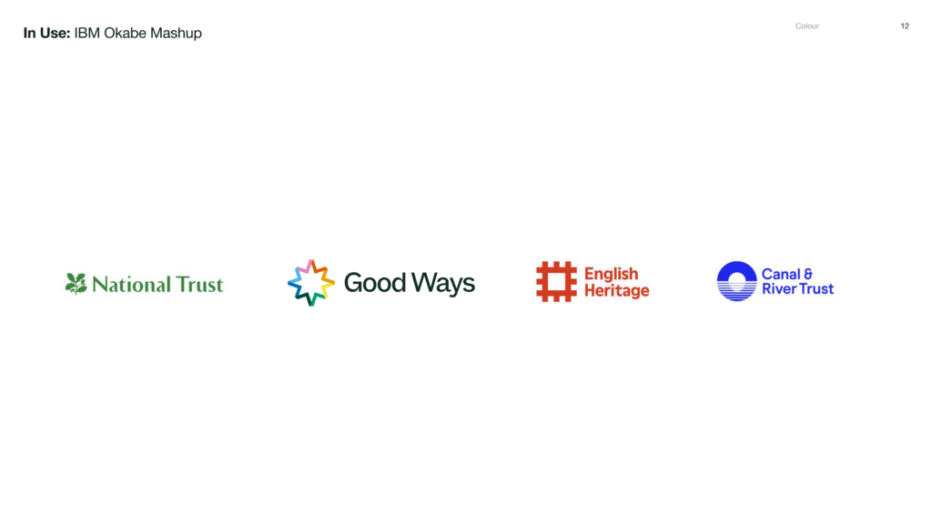 Good Ways logo using the IBM Okabe Mashup palette shown alongside National Trust, English Heritage, and Canal & River Trust logos.