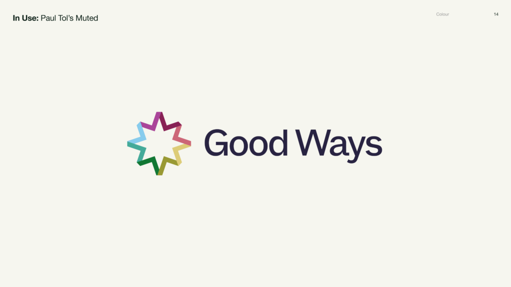 Good Ways logo shown using Paul Tol’s Muted colour palette, with a multicolour star symbol and dark blue wordmark.