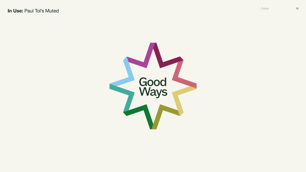 Large Good Ways star symbol using Paul Tol’s Muted colour palette, with the words “Good Ways” placed inside the star.