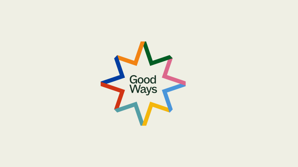 Centered Good Ways symbol on a light background: a multicoloured star-outline route shape enclosing the words "Good Ways".