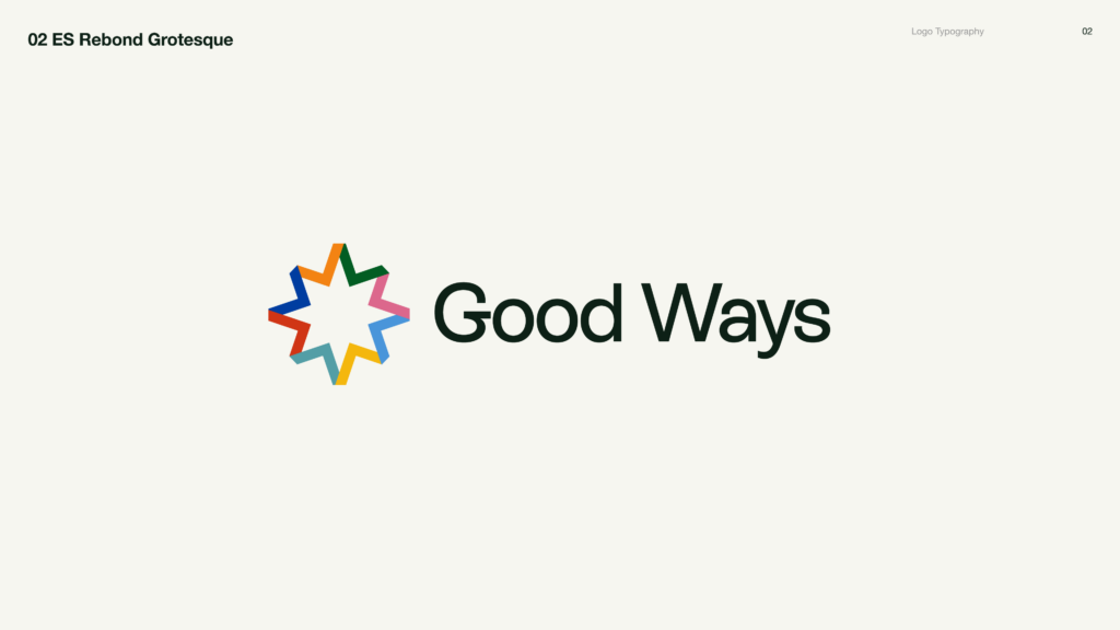 ES Rebond Grotesque logo typography option for Good Ways, showing the multicolour star symbol next to the Good Ways wordmark.