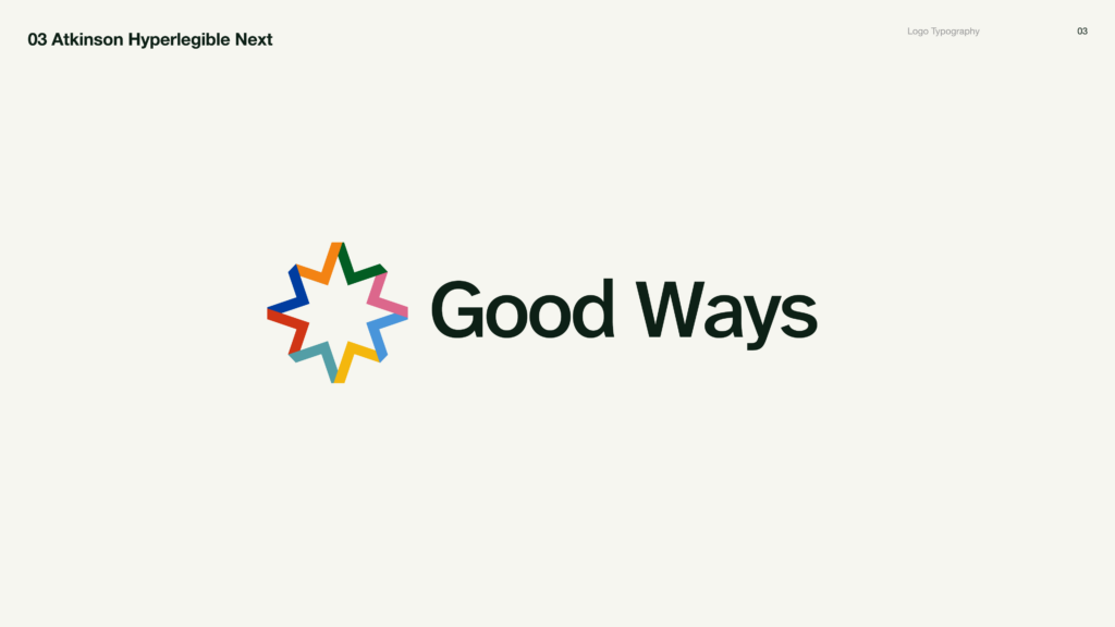 Atkinson Hyperlegible Next logo typography option for Good Ways, showing the multicolour star symbol next to the Good Ways wordmark.