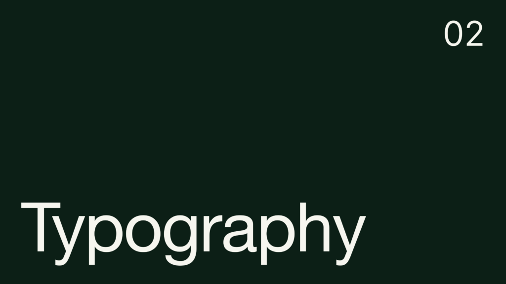 Cover slide for the Good Ways typography section, with the word “Typography” in large white text on a dark green background.
